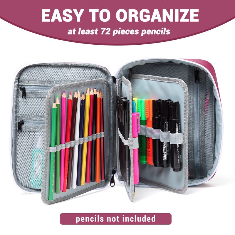 VASCHY Large Pencil Case, Art Color Pencils Pouch with Detachable Layers Multiple Zip Pockets for School Office Stationary Organization Burgundy - Image 4
